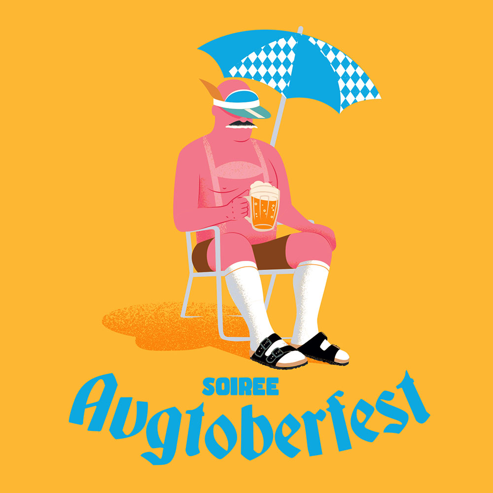 Monsieur tout rouge avec une moustache sur une chaise