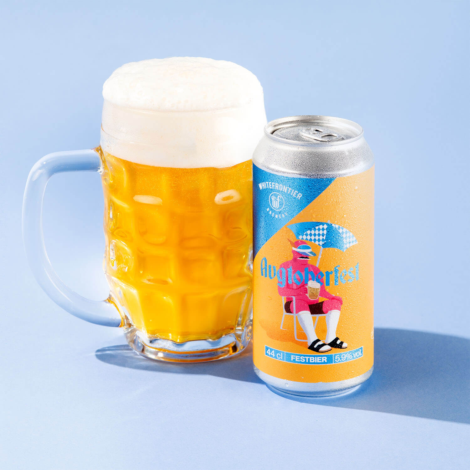 Canette bière oktoberfest design orange jaune et bleu
