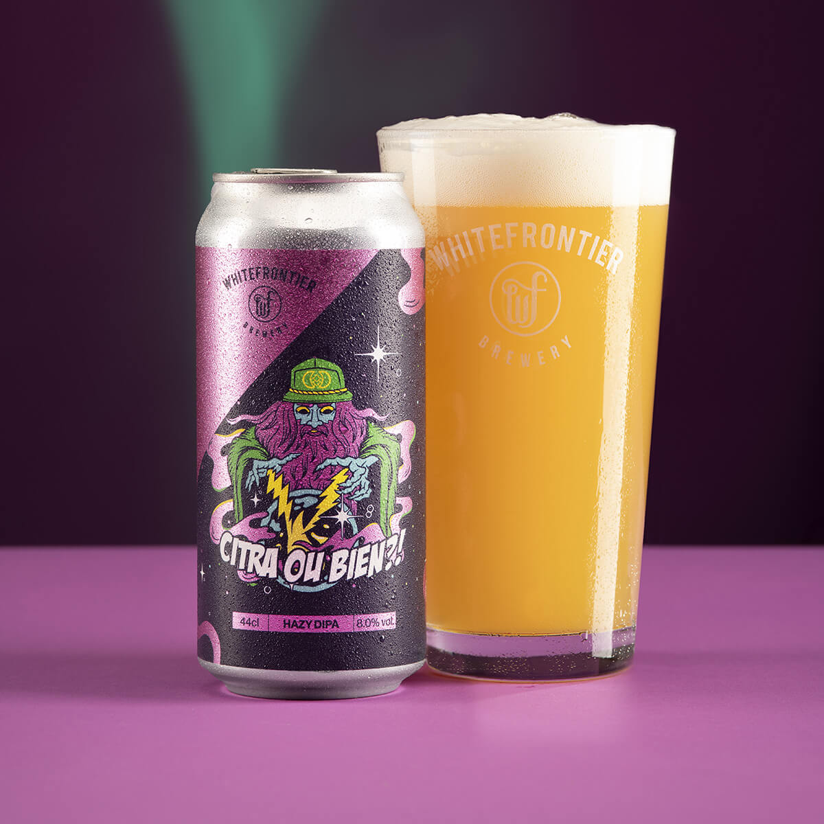 Canette violette biere - citra ou bien collab avec yakima avec verre