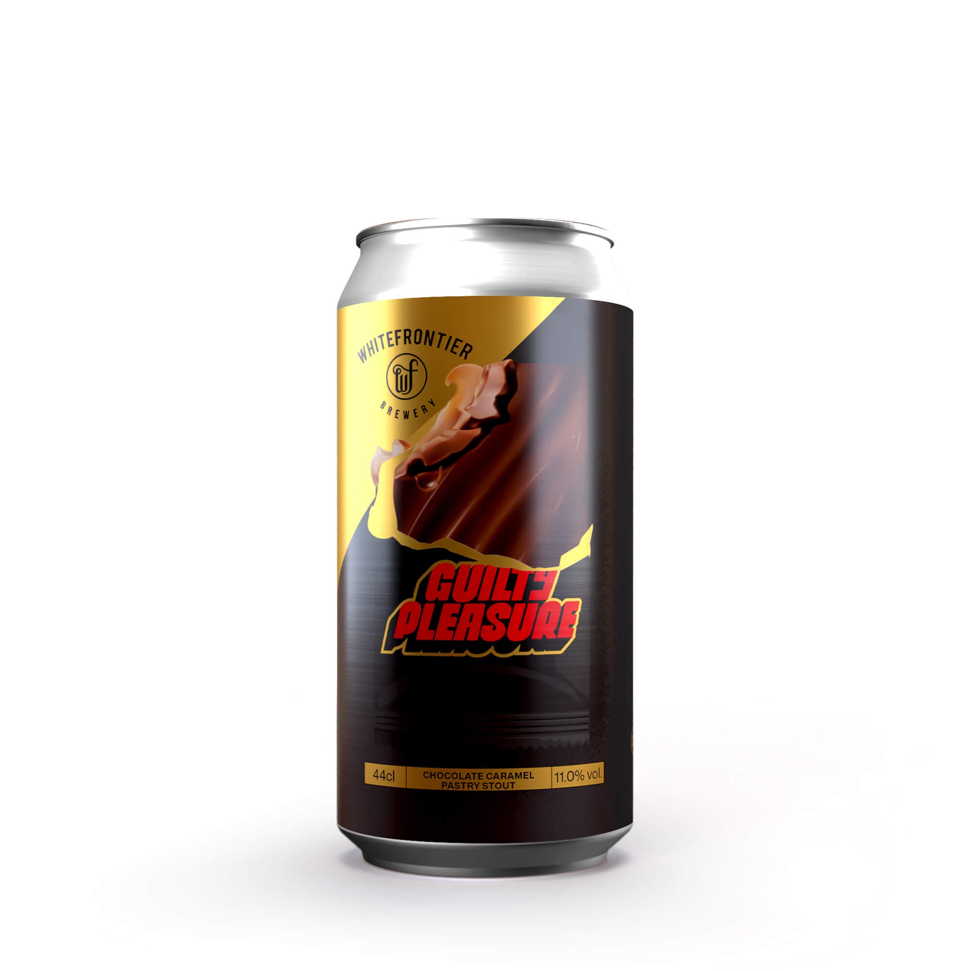 Canette de bière stout noire rouge et dorée