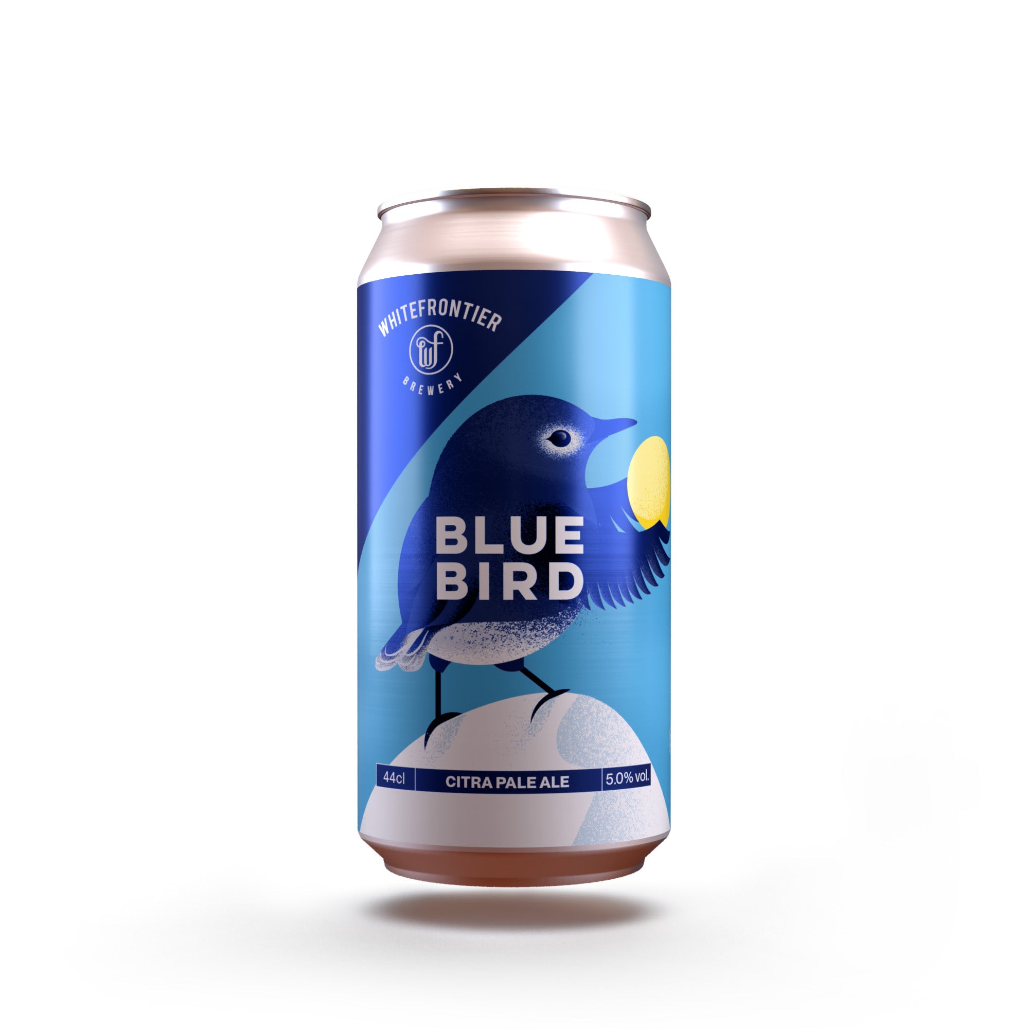 Bluebird can. A bird blue with a sun. Bier. Citra pale ale